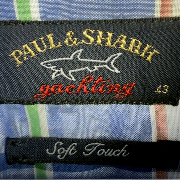 Paul & Shark  Plaid Cotton Button‑Down Shirt Blue Multi‑Color Italian Casual 43 - Picture 6 of 12